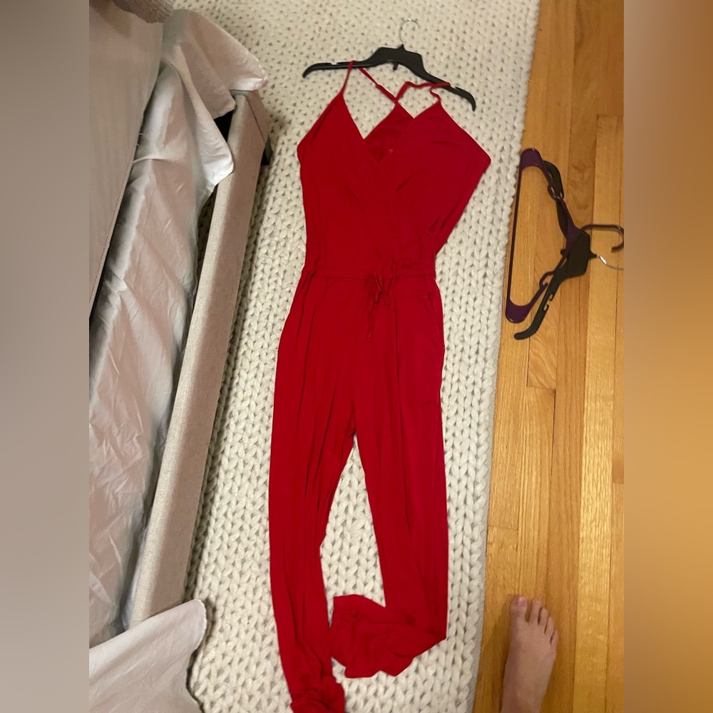 Wish Vibrant Red Halter Jumpsuit